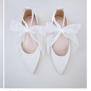 Satin Pointy Toe Flats with Chiffon Ribbon Tie